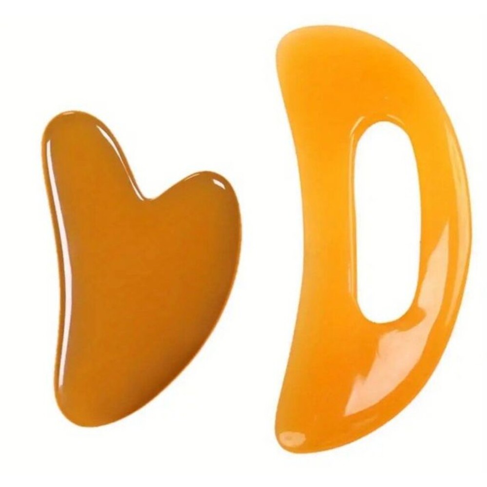 Yellow 2 Pc Scrapping Massage Tools Gua Sha Skin Face Neck Massager